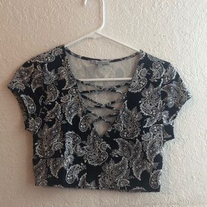Navy Paisley Crop Top Tee